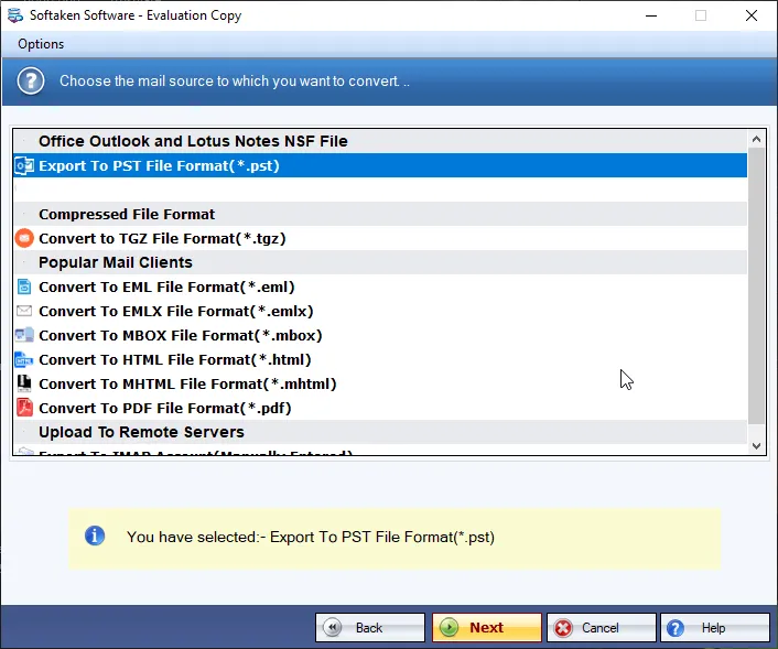 Click to enlarge Choose NSF export format and destination