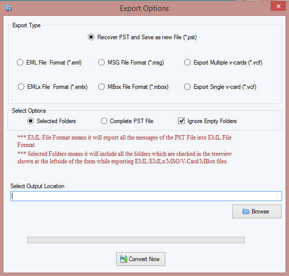 Click to enlarge Export repaired PST to PST EML EMLX MBOX