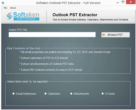 Windows 8 Softaken Outlook PST Extractor full