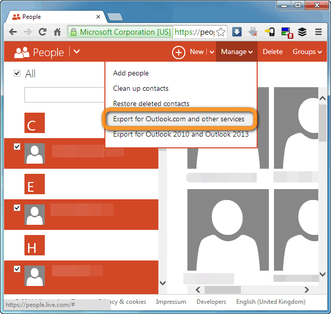 choose csv option