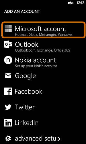 choose microsoft account