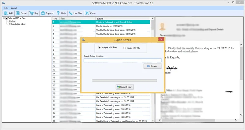 Click to enlarge Convert MBOX to NSF and set destination