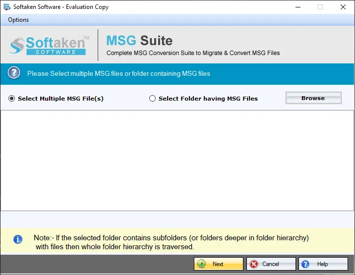 Click to enlarge Add MSG files or folder for MBOX conversion