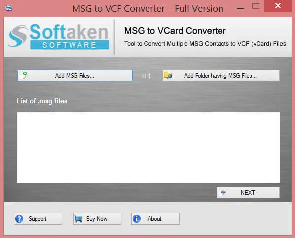 Click to enlarge List of added MSG contact files