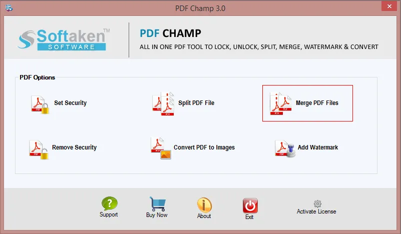 Click to enlarge PDF tool main screen with Merge PDF Files option