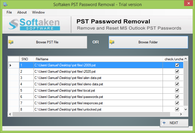 Click to enlarge Select password protected PST files